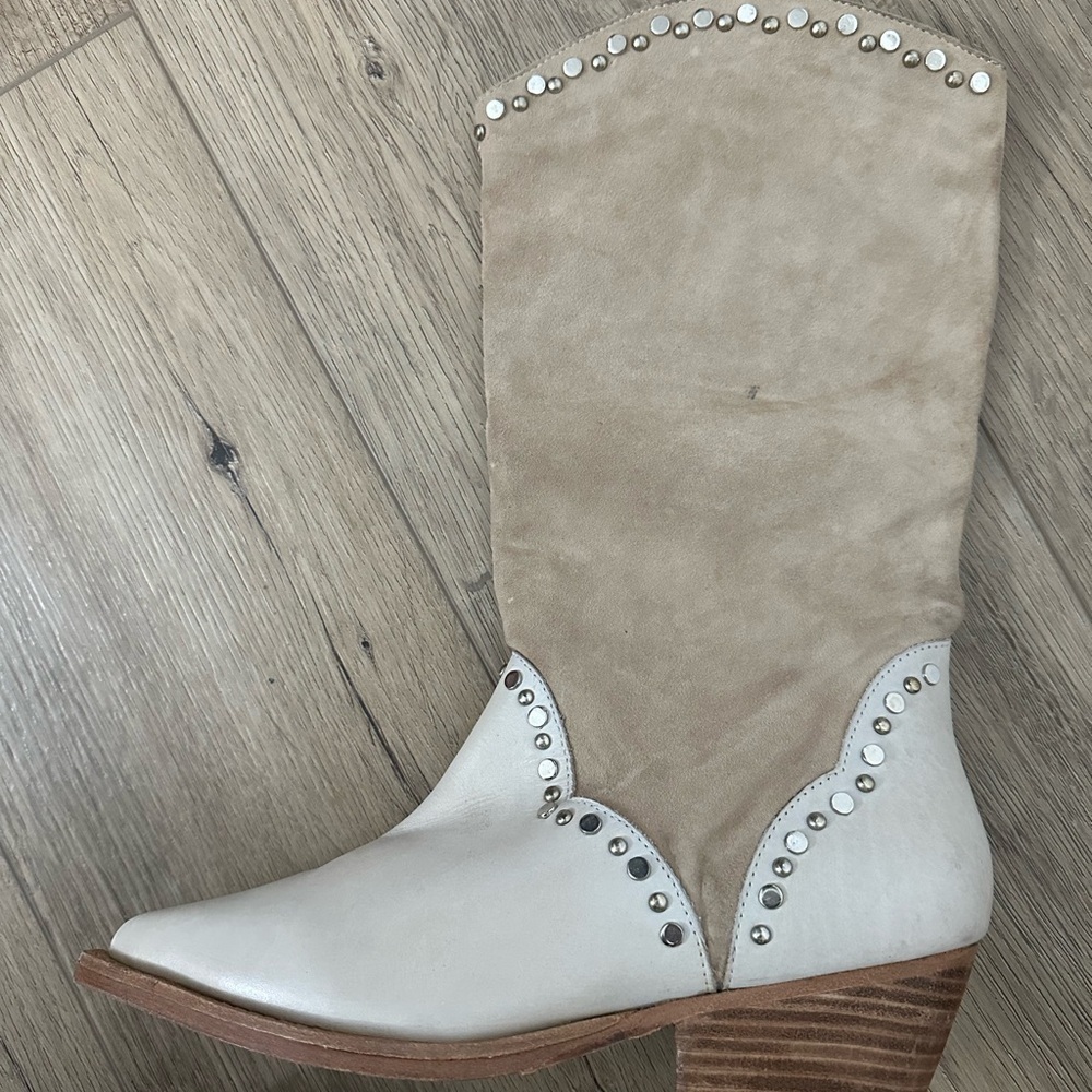 Free People Jaxon Studded western boots leather suede 37 women’s 6.5 New white - Picture 9 of 15